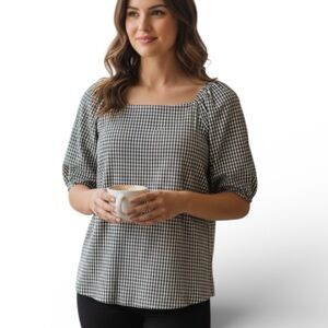 AVA & Viv Black and White Textured Top Square Neck Short Raglan Sleeves 1X